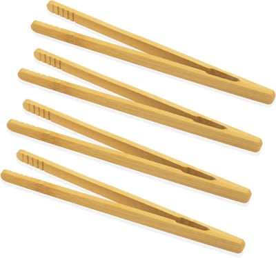 Houten Keukentangen 17.8 cm met Antislip Ontwerp, Herbruikbare Tangen voor Fruit, Brood, Salades en Grillen