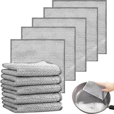 Dailygoody - Multifunctionele Schoonmaakdoeken - Herbruikbaar - Zilver - Keuken Reinigingsdoeken - Draadwol - Voor Vaatwas en Schoonmaken