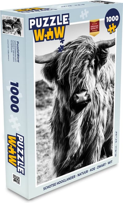 Puzzel Schotse hooglander - Natuur - Koe - Zwart - Wit - Legpuzzel - Puzzel 1000 stukjes volwassenen