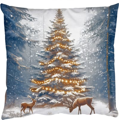 Sierkussens - Kussentjes Woonkamer - 50x50 cm - Kerstlicht - Woud - Hert - Donker
