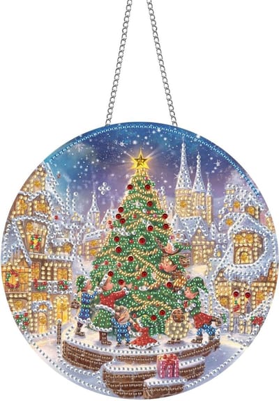 Dubbelzijdige Acrylaatbord Set voor Diamant Schilderen en Raamdecoratie - Kerstboom DIY Schilderij Hanger, Wanddecoratie en Kunst Kits 20x20cm - Perfect voor Muur en Entree
