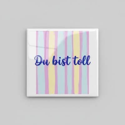 “Du bist toll” Inspirerende Keramische Tegel – 15×15 cm Pastel Gestreepte Muurdecoratie Cadeau