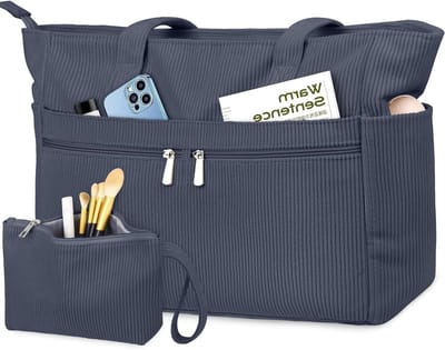 Laptop Corduroy Tote Bag voor Vrouwen - Grote Capaciteit Schoudertas met Rits en Pocket voor School, Werk en Reizen