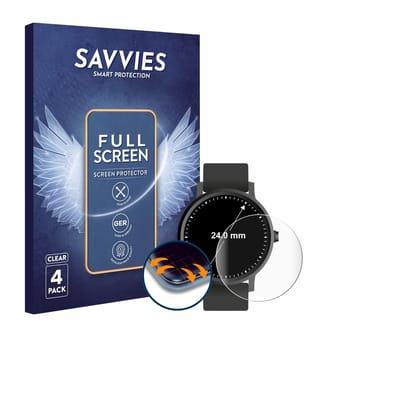 Savvies - Screenprotector voor Horloges (Rond, ø: 24 mm) - Folie Beschermfolie transparant volledig dekking 4 Stuks