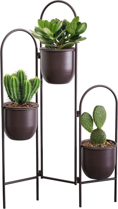 Plantenbakken met standaard voor binnen en buiten, metalen plantenstandaard, moderne plantenbakken, bloempotten voor woonkamer, hoek, keuken, kantoor, tuin, balkon, terrasdecoratie