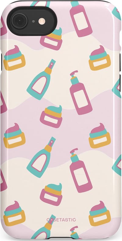 Casetastic Hoesje Geschikt voor Apple iPhone 7/8/SE - Stijlvolle Beschermende Duo-layer Case - Bubbels & Borstels - Clean Girl - Makeup