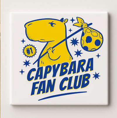 Capibara Fanclub Tegel – 15x15cm Grappige Dierliefhebber Keramische Wanddecoratie voor Huis & Kantoor