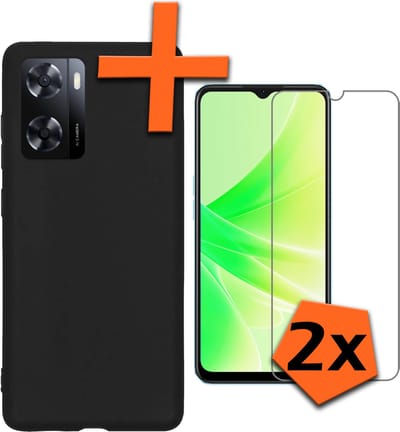 Hoes - Met 2x Screenprotector - Geschikt voor OPPO A57 - Sterk & Shockproof - Back Cover - Siliconen Case - Telefoon Hoes - Zwart