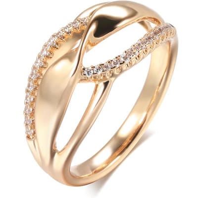 Trend Rose Goudkleurige Golfringen Voor Vrouwen Geometrische Holle Natuurlijke Zirkonia Ring Dagelijks Gemakkelijk te Combineren Fijne Sieraden 10 beige