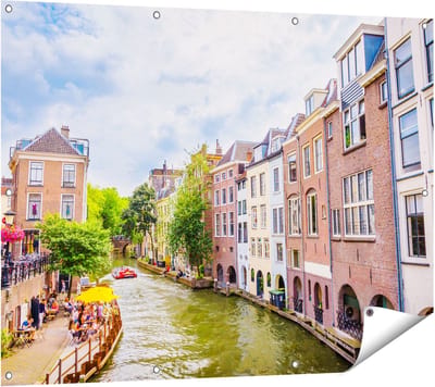 Gards Tuinposter Huizen aan de Oudegracht in Utrecht - 120x90 cm - Tuindoek - Tuindecoratie - Wanddecoratie buiten - Tuinschilderij
