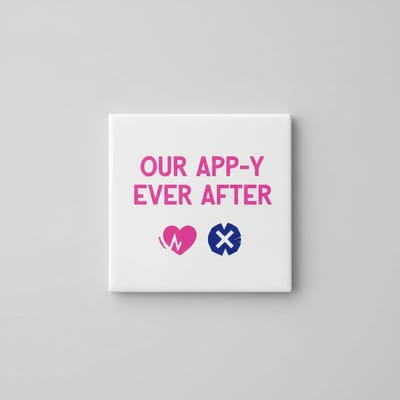 Schattige ‘Our App-y Ever After’ Decoratieve Tegel – 15x15 cm Keramische Wanddecoratie voor Koppels & Techliefhebbers