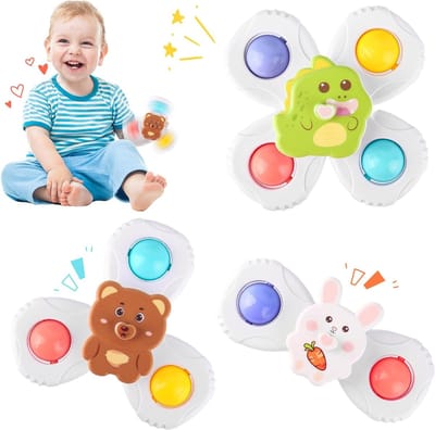 Leuke 3-delige fidget spinner badspeelgoed voor kinderen, cartoon zuignap spinner, cadeau voor 1 jaar en ouder
