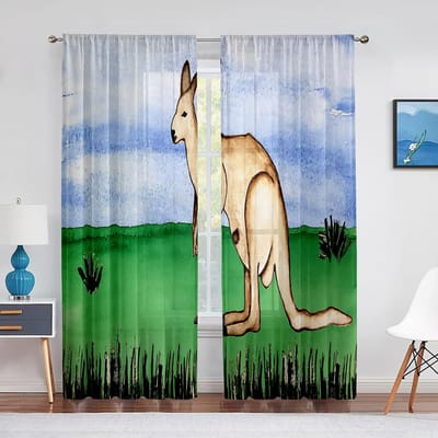 Cartoon Bokskangoeroe Transparante Gordijnen voor Woonkamer De Slaapkamer Schattig Dier Voile Decoratief Gordijn Draperieën Tule Gordijnen 1 PCS W100XH250cm&Grommet Top