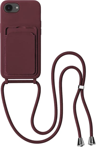 Hoes Geschikt voor iPhone 17e Hoesje Met Koord - Telefoonhoesje Geschikt voor iPhone 17e Backcover Met Afneembaar Koord - Aubergine