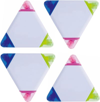 Driehoek markeerders met 3 kleuren - 4x stuks - Driehoek highlighters blauw - roze - geel