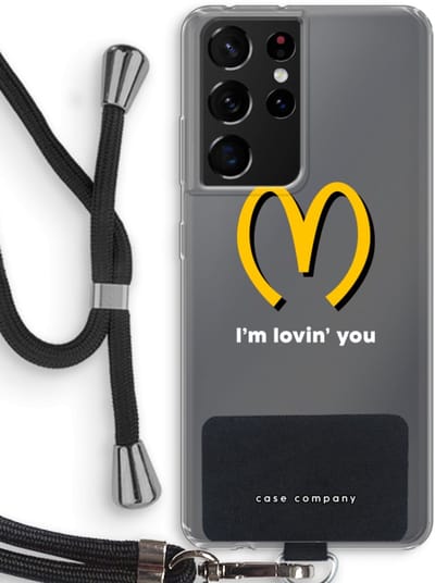 Case Company® - Hoesje met koord geschikt voor Samsung Galaxy S21 Ultra hoesje met Koord - I'm lovin' you - Telefoonhoesje met Zwart Koord - Bescherming aan alle Kanten en Over de Schermrand