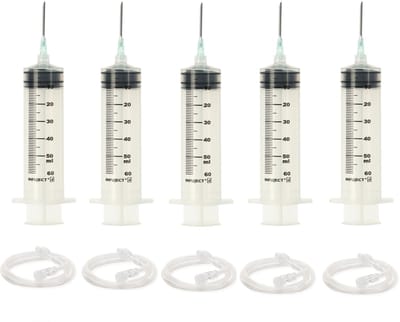 5x injectiespuit met naald 60ml Lijm + verleng slang 70 cm