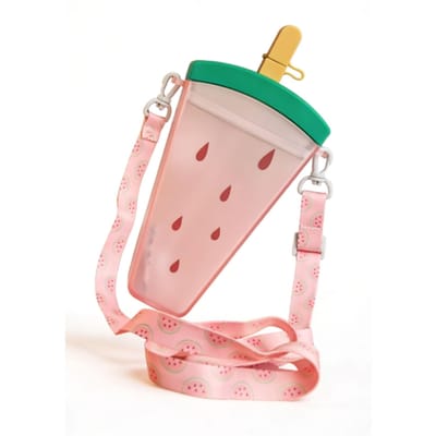 Bouteille d'eau pour enfants avec paille Sangle réglable PC Anti-fuite Réutilisable Tasse pour tout-petit pour l'école le sport le voyage Pastèque Rose