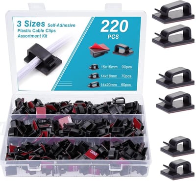 220 Stuks Zelfklevende Kabelclips voor Kabelbeheer, Draadopslag en Organisatie, Ideaal voor Binnen en Buiten Gebruik