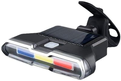 Fiets driekleurige dimbare achterlicht USB + zonne-energie dubbele oplading hoge helderheid COB knipperende nachtwaarschuwing fiets achterlicht