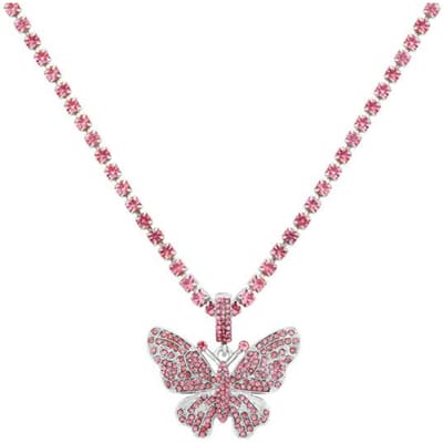 Déclaration grand papillon pendentif collier strass chaîne pour femmes Bling Tennis chaîne cristal tour de cou collier bijoux de fête white