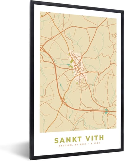 Fotolijst incl. Poster - Kaart - Stadskaart - Plattegrond - Vintage - Sankt Vith - 40x60 cm - Posterlijst