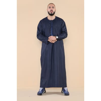 Mens Navy Thobe Jubba Saoedi-Islamitische Arabische Eid Emirati Kaftan Jubbah Tassel Robe