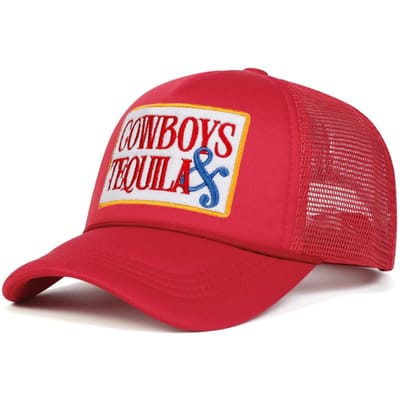 Casquettes en maille baseball unisexes Cowboys Tequila Broderie Lettres Printemps Automne Extérieur Réglables Casquettes Décontractées Casquette Anti-UV Casquette de Sport red