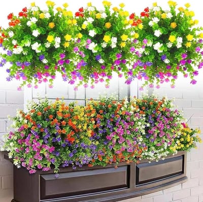 12 Bundels Kunstbloemen voor Buiten - UV Bestendige Planten voor Bruiloft, Balkon en Raamdecoratie (6 Kleuren)