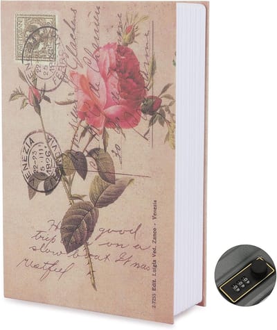 Boxwood Safe Box met Combinatieslot - 24 x 15.5 x 5.5 cm - Boek Safe voor Geld - Sieraden - Waardevolle Spullen - Kantoor/Home - Rozen Dagboek - Veiligheid