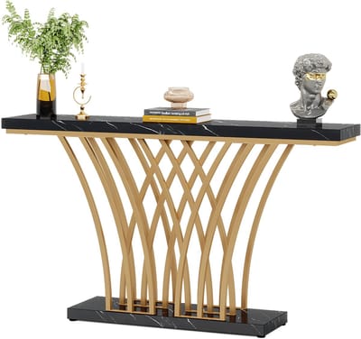 Consoletafel Luxery - 150cm - Sidetafel - Wandtafel - Haltafel - Zwart - Marmerlook - Voor Hal of woonkamer of Gang