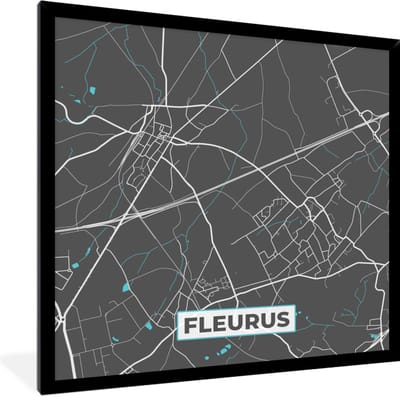 Fotolijst incl. Poster - België – Fleurus – Stadskaart – Kaart – Blauw – Plattegrond - 40x40 cm - Posterlijst