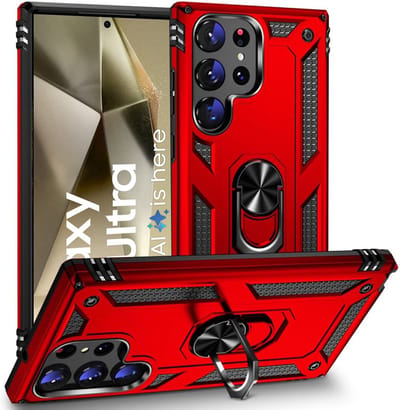 Hoesje Geschikt voor Samsung Galaxy S24 Ultra hoesje - Hybrid Armor Anti-Shock hoes - Arara Ringhouder TPU backcover - Rood