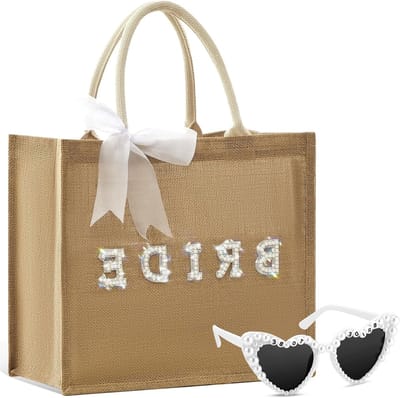 Bruid Tote Bag met Hartvormige Zonnebril en Lint Set voor Bachelorette Party en Bruidsdouche, Perfecte Geschenken en Party Accessoires voor Vrouwen