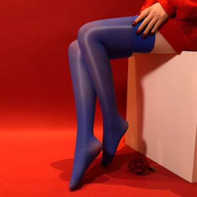 8D Glanzende Zijdezachte Transparante Kousen Vrouwen Sexy Geribbelde Rand Dijhoge Kousen Elastische Nylon Sokken Pole Dance Clubwear One Size blue