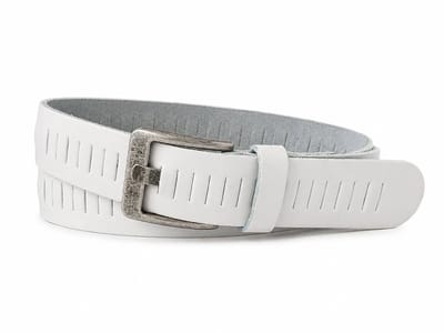 Witte Leren Riem Dames & Heren met Fijne Gleufjes – 4 cm Breed – Stoere Jeansriem van Echt Buffelleer- Maat 95 (totale lengte 110) Broekriem