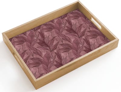 Dienblad hout 40x30 cm - Schootdienblad - Bladeren - Patroon - Paars - Borrelplank rechthoek - Plateau dienbladen