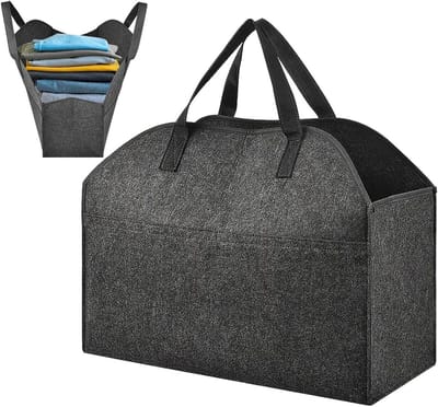 Houtmand - Opbergtas - Haardhout Opslag - Robuuste Handvatten - 56 x 25.5 x 43.2 cm - Antraciet
