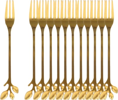 OTIX Gebaksvorkjes - 12 stuks - Goud met Bladeren - Dessertvorkjes - Taartvorkjes - LEAF