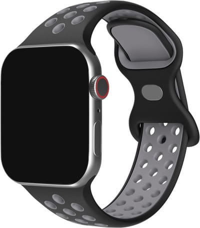 Innerlight® Sport+ - Zwart/Grijs - 38mm / 40mm / 41mm - OneSize - Siliconen bandje geschikt voor Apple Watch - Zwart Grijs - OneSize - Geschikt als Apple Watch bandje voor Series 1/2/3/4/5/6/7/8/9/10 42mm/11 42mm/SE