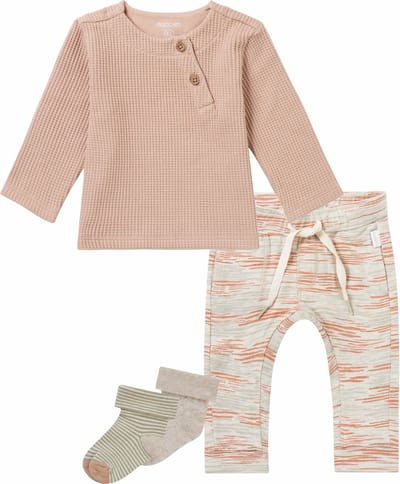 Noppies - Kledingset - Jongens - 4 delig - Broek Mattawan Oatmeal - Shirt Mignon Nougat - 2 paar sokjes - Maat 62