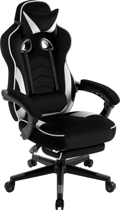 BukkitBow - Racing Velvet Gaming Stoel met Rug/Nekkussen en Voetensteun (45-52CM Hoog) - Grijs