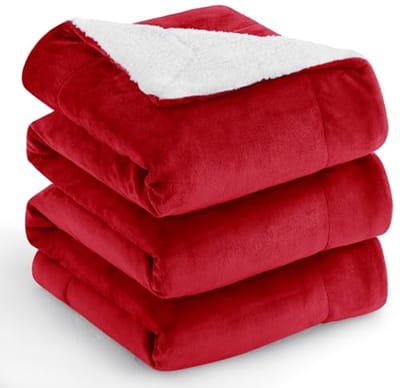 Rode Sherpa Fleece Deken - Zachte Warmte voor Groot Bed en Bank, 220 x 240 cm