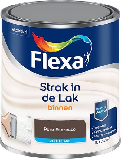 Flexa - Strak In De Lak Binnenlak Zijdeglans - Pure Espresso - Mengverf - 1 L