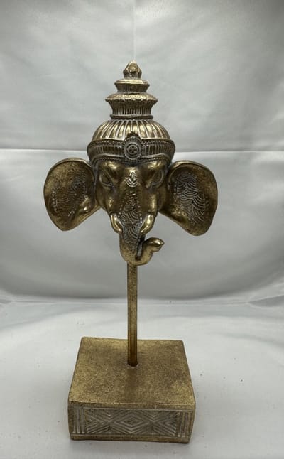 Decoratieve Olifant hoofd op standaard - Polyresin - Goud - hoogte 28.5x14x8 cm - Decoratieve beelden - Woonaccessoires