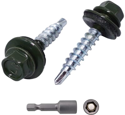 Metalen dakschroeven - Zelfborende schroeven - Dakbedekking bevestigen - EPDM-ringen voor waterdichtheid - 48 x 35 mm - Chroomgroen