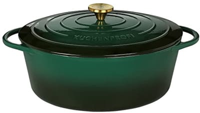 Gietijzeren braadpan met deksel - 33 cm - Groen/Zwart - Ideaal voor Stoven en Bakken - Gemaakt van Hoogwaardig Gietijzer