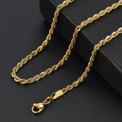 Rope Chain Goud Kleurig - Gewikkelde Ketting Staal - 3mm - Kettingen Heren Dames - Papa Cadeau Voor Mannen - Vaderdag