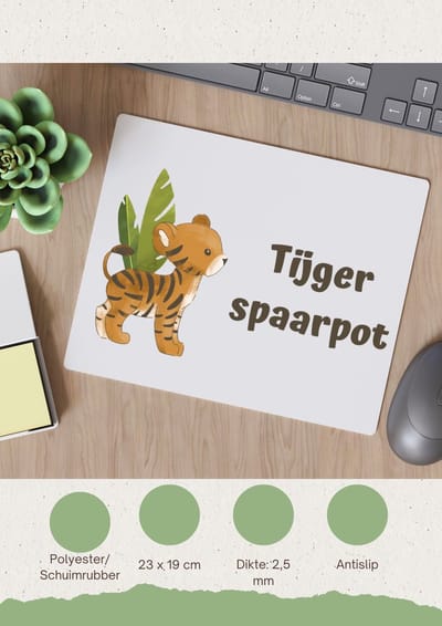 Akyol - tijger spaarpot Muismat - Tijger - dieren liefhebbers - leuke cadeau voor iemand die van houdt van tijgers - verjaardagscadeau - kado - gift - 23 bij 19 cm