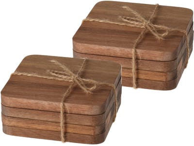 Excellent Houseware Vierkante acacia houten glazen onderzetters - 8x stuks - 10x10 cm - Luxe uitstraling